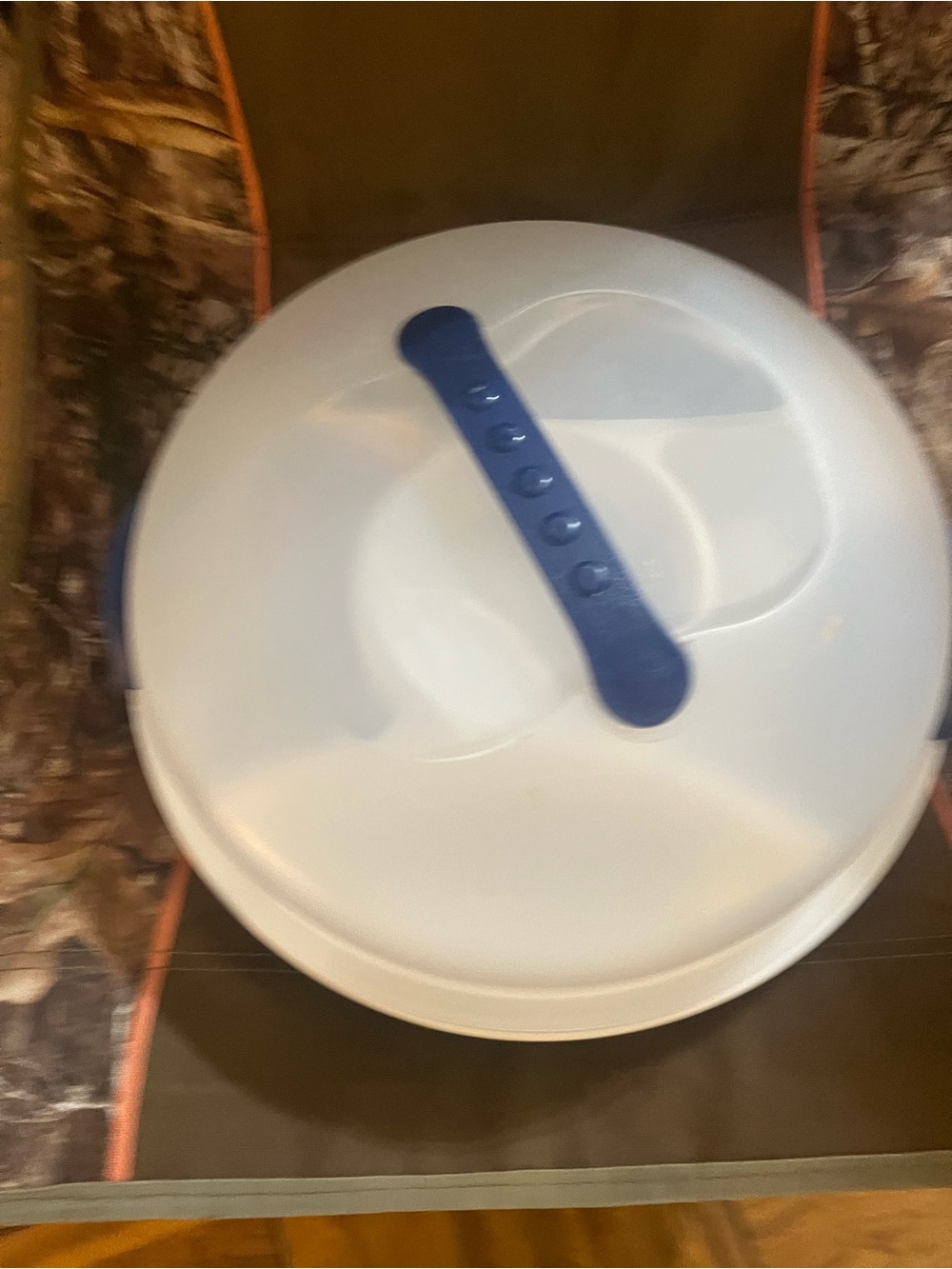 Blue & White Microwave Plate Cover with Vent Handle